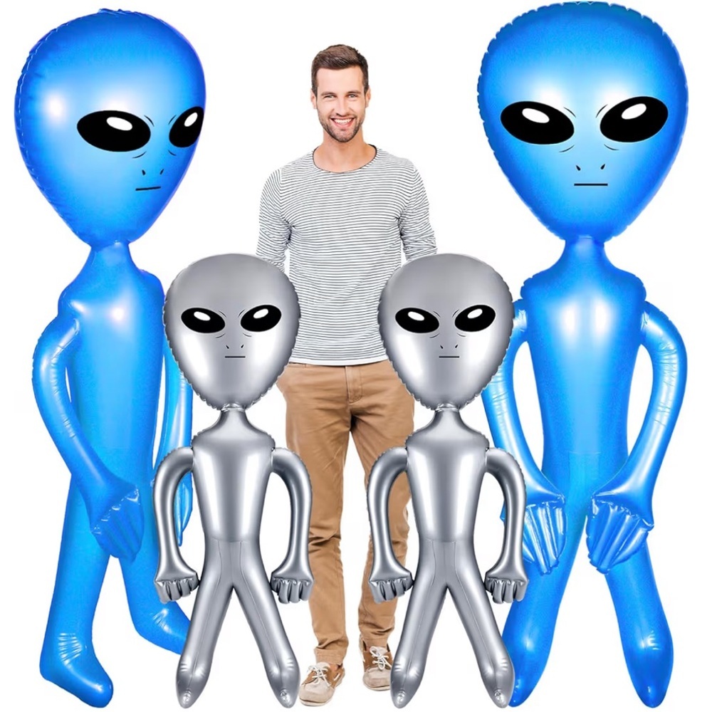 Inflatable Alien Party Decorations - Silver and Blue